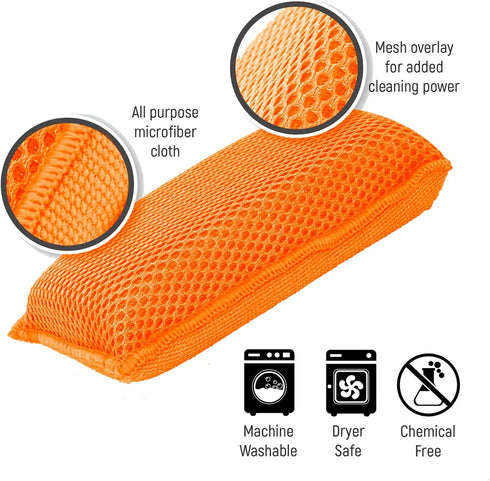 Commercial Miracle Microfiber Kitchen Sponge by Scrub-It - Large - Non-Scratch Heavy Duty Dishwashing Cleaning sponges- Machine Washable- (Orange,...