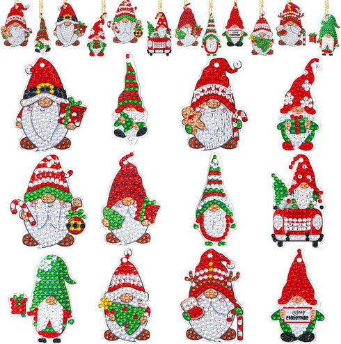 Tudomro 24 Pcs Christmas Diamond Painting Keychains Kit DIY Diamond Painting Ornaments Diamond Art Keychains Hanging 5D Key Ring Rhinestone Pendan...