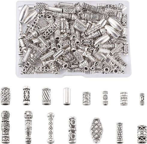 KISSITTY 150pcs/box 15 Style Antique Silver Tibetan Spacer Tube Beads Alloy Metal Charms for Bracelet Necklace Jewelry Making...