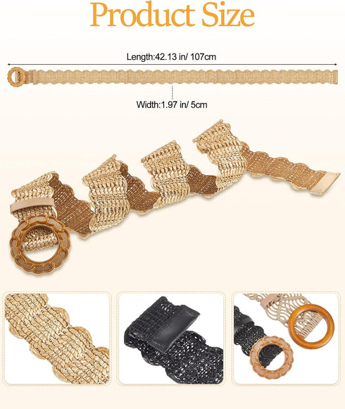 Hercicy 3 Pcs Rattan Straw Woven Belt Bohemian Waist Rope Braid Belts for Women, Trendy Boho Ladies Skinny Dress Belt Multicolor...