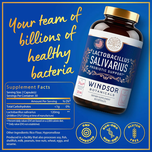 Lactobacillus Salivarius Probiotic Capsules - L Salivarius Probiotic Oral Dental Probiotics for Bad Breath, Teeth and Gums Health - Immune Support...
