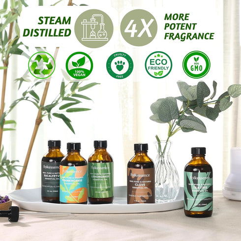 Folkulture Eucalyptus Essential Oil for Diffuser - 4 Fl Oz - 100% Pure, Natural and Undilluted Essential Oil, Premium Grade with Glass Dropper, Na...