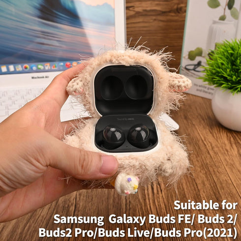 Plush Case Compatible with Samsung Galaxy Buds FE/Buds 2/Buds2 Pro/Buds Live/Buds Pro(2021),Hand Knitted Cartoon Headphone CaseCreative and Fun Cu...