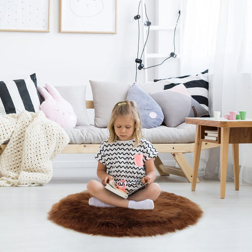 uxcell Faux Fur Round Rug,Fluffy Area Mat,Fluff Rugs for Bedroom Floor Sofa Living Room 3 x 3 Feet Brown...