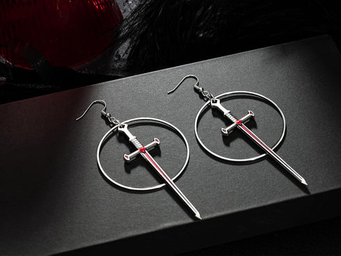 Halloween Gifts Gothic Silver Sword Medieval Renaissance Dangle Earrings for Women...