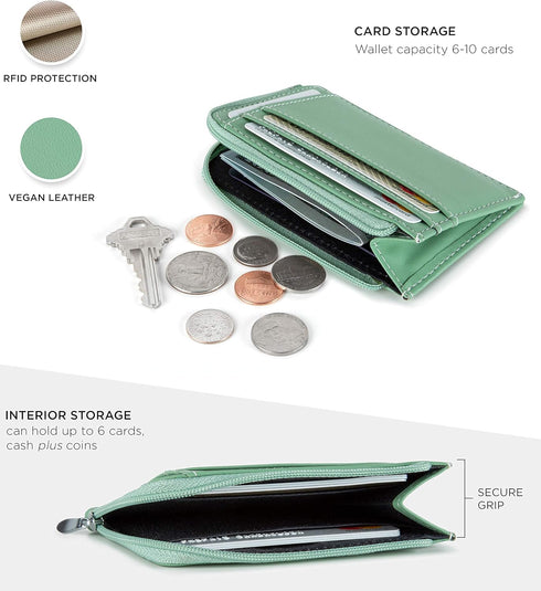SERMAN BRANDS Wallet Women Zipper Rfid Blocking Small Compact Luxury Leather Pocket Wallet Ladies Mini Purse Credit Card Holder - Compact...