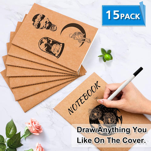 feela 15 Pack A5 Kraft Notebooks, 60 Lined Blank Pages Travel Journal Bulk, Soft Cover Notebooks for Women Girls Students, Making Plans Writing Me...