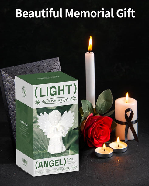 Solar Praying Cherub Angel Light with Fibre Optic Wings - 7.1'' Sympathy Remembrance Memorial Gift for Grave Ornaments Garden Decor (Kneeling Ange...