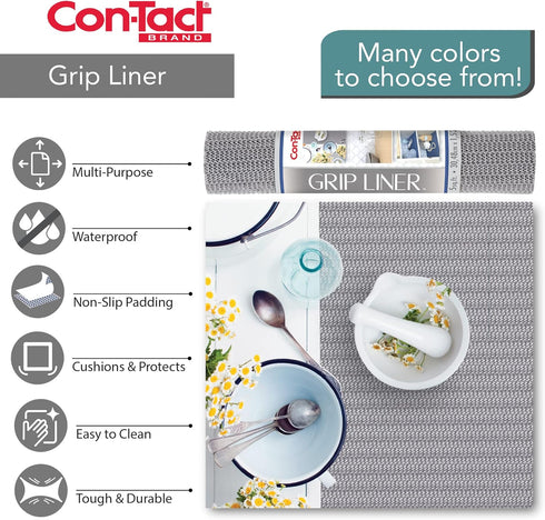 Con-Tact Brand Grip Classic Shelf Liner - Non-Adhesive Drawer Liner | Multi-Purpose Easy-Use Design| Thick & Durable Protection | 12" x 5', Pack o...