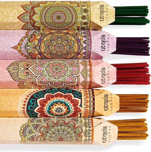 Premium Quality Incense Sticks. Lavender, Sandalwood, Jasmine, Vanilla and Rose Aroma. Variety Gift Pack 75 Sticks, Includes a Free Holder...