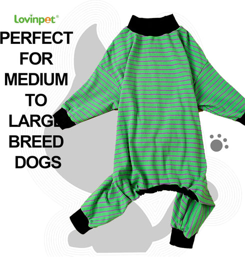 LovinPet Big Pitbull Dog Pajamas, Cotton Green and Grey Stripe Dog Shirt, Pure Cotton Large Breed Dog Jammies, Pet Pj's/XL...