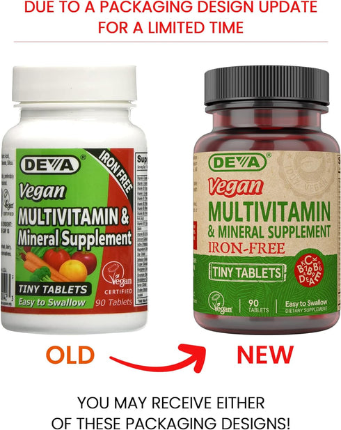 DEVA Vegan Iron-Free Multivitamin & Mineral Supplement, Vitamin C, D2, E & B-Complex, Biotin, 90 Tiny Tablets...