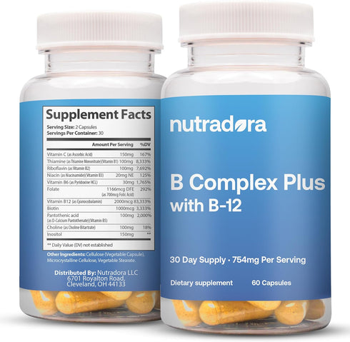 Vitamin B Complex with Vitamin C - B Complex Vitamins for Men and Women, 11-in-1 B-Complex for Brain & Energy Support, Immune & Nervous System Sup...