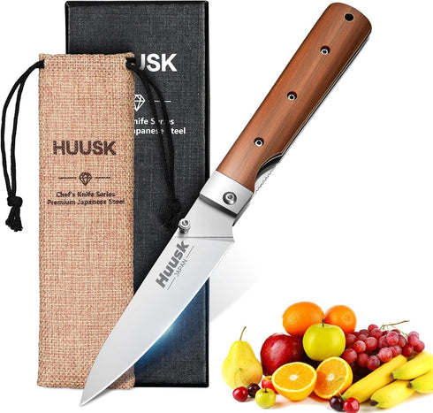 Huusk Folding Fruit Knife, Japanese Pocket Paring Knife with 440C Stainless Steel Ultra Sharp Blade, Portable Kitchen Knife,Thanksgiving Gift...