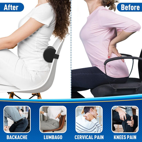 Lumbar Roll Support Pillow for Office Chair, Car, Gaming Chair, Memory Foam Back Cushion with Washable Cover for Relieving Back Pain & Improving P...