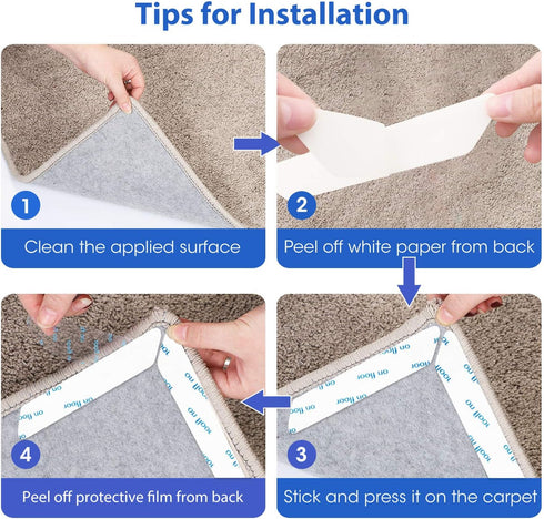 Rug Tape,16 Pcs Dual Sided Washable Removable Rug Stopper for Area Rug, Non Slip Adhesive Prevent Curl for Hardwood Floors and Carpet Corners...