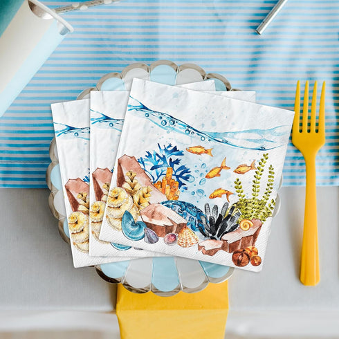 AnyDesign 80PcsMarine Life Landscape Paper Napkins Under the Sea Disposable Luncheon Napkins Summer Dessert Dinner Hand Napkin for Table Supplies,...