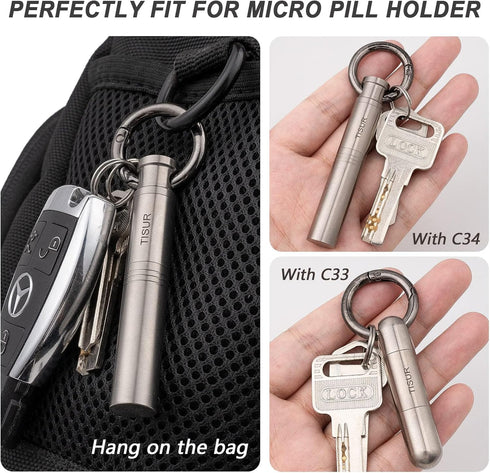 TISUR Small Keychain Pill Holder ?Titanium Metal Travel Pill Case Portable Pill Organizer Container for Purse Waterproof EDC Medicine Bottle C34.....