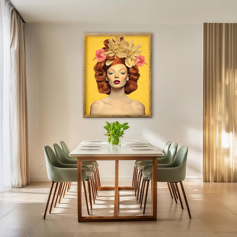 Posterizer 1 pcs-redhead woman with flowers in her hair collage-Floral & Botanical Art-Retro Art-Gift for Art Lovers-Decor for Home & Office- UNFR...