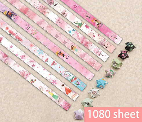 1080 Sheets Origami Star Paper Different Designs of Cute Strips Lucky Star Decoration Folding Paper for DIY Hand Art Crafts, School Teaching Suppl...