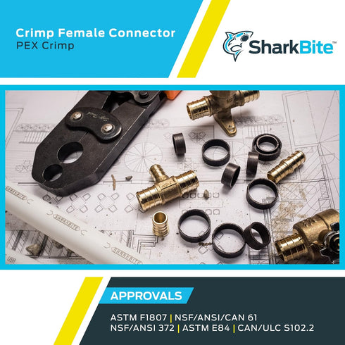 SharkBite 1/2 x 1/2 Inch FNPT Crimp Adapter, Pack of 5, Brass Plumbing Fitting, PEX Pipe, PE-RT, UC072LFA5...