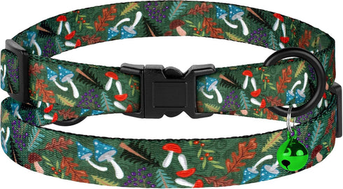 4PCS Breakaway Cat Collars with Bell, Cute Kitty Adjustable Safe Kitten Collars, 4-Pack, Nylon Pet Collars Space Mushrooms Shark Birds Print (Natu...