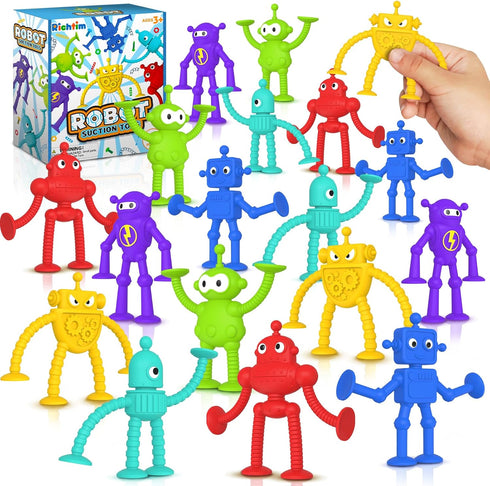 Baby Suction Toy Bath Toys: 18PCS Robot Bath Toys for Toddlers, No Hole Bath Toy for Boys Girls Travel Toy Gift, Window Sensory Toys for Fun & Cre...