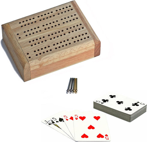 WE Games Wooden Travel Cribbage Board Set, Travel Crib Board with Swivel Top Opening and for Card Storage, 2 Track Cribbage Board Game Set with Ca...