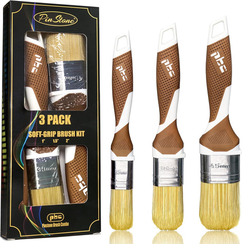 3 Pack Professional Paint Brushes Set, 1", 1.5", 2" House Paint Brush, Premium Synthetic Bristles, Ergonomic Rubber Handle, Small Paint Brushes fo...