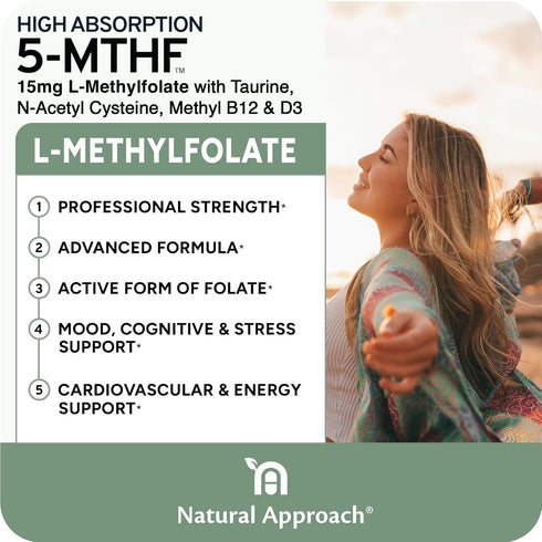 L-Methylfolate 15mg (Bioactive B9 Folate) plus Methyl B12, D3, Taurine & NAC | Professional Strength Active 5-MTHF Supplement | Supports Mood, Ner...