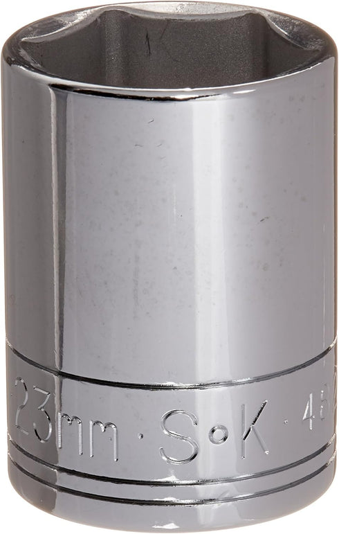 SK Professional Tools 48223 1/2 in. Drive 6-Point Metric Standard Chrome Socket - 23mm, Cold Forged Steel Socket with SuperKrome Finish, Made in U...