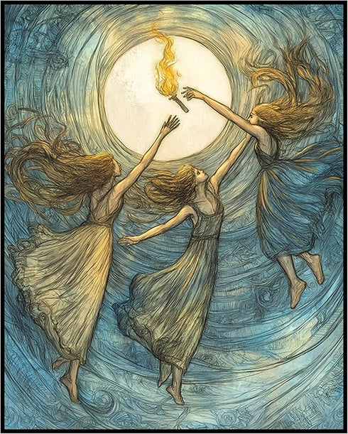 Posterizer 1 pcs-three spectral figures soaring across a mystical sky 1-Fantasy & Fiction Art Gift for Art Lovers Living Room Bedroom Decor- unfra...