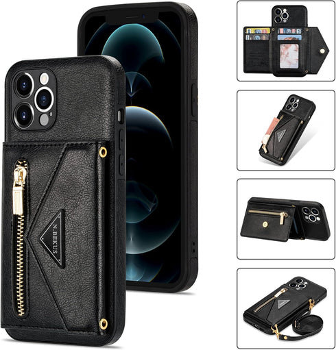 SZHAIYU Wallet Crossbody for iPhone 13 Pro Max Phone Case with Lanyard Strap Credit Card Holder 6.7'', PU Leather Protective Handbag Zipper Purse ...