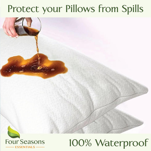 Four Seasons Essentials Body Size Waterproof Pillow Protector (Set of 1) - Natural Viscose derived from Bamboo Pillow Covers - Hypoallergenic Dust...