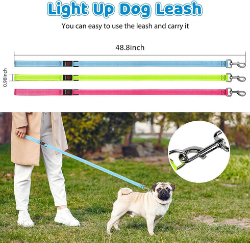 HIGO Rechargeable LED Dog Leash - 42.7" Reflective Light Up Dog Lead, High Visibility Glowing Safety Leash Light for Night Walking (Blue)...