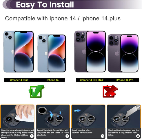 Suoman for iPhone 14/iPhone 14 Plus Camera Lens Protector, Premium Tempered Glass Metal Cool Camera Lens Protector for iPhone 14 6.1 inch /14 Plus...