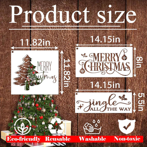 10Pcs Large Christmas Stencils for Painting on Wood, Reusable Merry Christmas Stencils Let It Snow Stencils Templates for Wood Sign DIY Crafts (10...