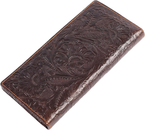 Womens Ladies Genuine Leather Wallet Long Embossing Bifold Wallet Clutch Purse (Coffee)...