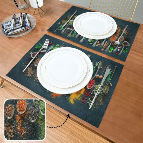 Cooking Herbs Spices Placemats Set of 4 Pepper Chili Table Mats Burlap Placemat Washable Non-Slip Heat Resistant Place Mats for Party Kitchen Dini...