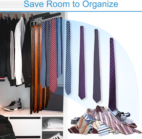 Belt Hanger for Closet Max 42 Belts, Sturdy Wood Belt Rack Closet Accessories with 14 Hooks Belt Organizer for Closet Organizers and Storage -Blac...