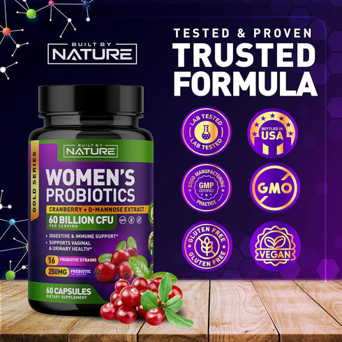 Probiotics for Women - 60 Billion CFUs, 16 Strains, with Cranberry, D-Mannose & Prebiotics - Supports Digestive, Immune, & Vaginal Health - Non-GM...