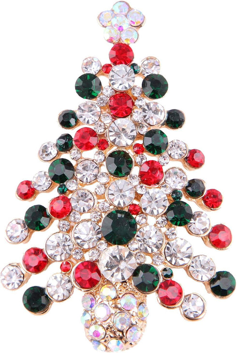5 Pcs Multicolor Christmas Tree Brooch Set Crystal Rhinestone Xmas Brooches Pin Tiered Leaf Scarf Scarves Shawl Clip Holiday Jewelry Wedding Party...