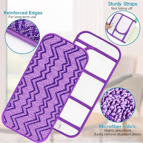 4 Reusable Mop Pads Compatible with Swiffer Sweeper Mops- 12 Inch Swiffer Dry Sweeping Cloths Washable Swiffer Wet Pads Refills Microfiber Swiffer...
