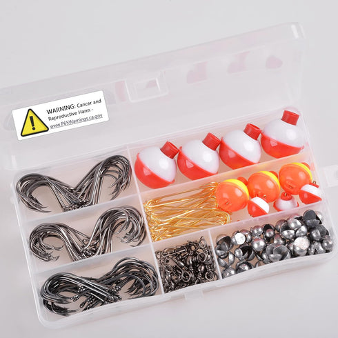 Fishing Hooks Bobbers Tackle Kit, 200pcs Basic Fishing Tackle Box Set Include Fishing Hooks Bobbers Weights Snap Swivels Freshwater Terminal Tackl...