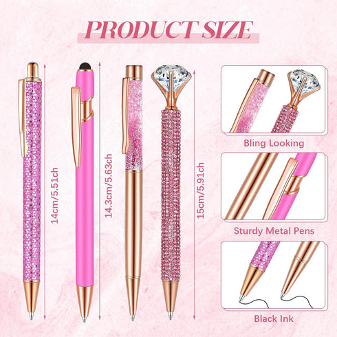 Sabary 8 Pcs Ballpoint Pens with Pen Holder for Desk Metal Crystal Diamond Pen Glitter Pencil Holder Fancy Pens Black Ink Bling Desk Organizer for...