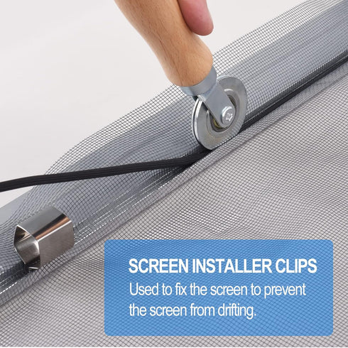 BAYTORY Upgrade Window Screen Repair Kit, Steel/Nylon Roller Tool with Bearing, Spline Removal Hook, 32ft Retainer Spline and 12pcs Screen Clips R...