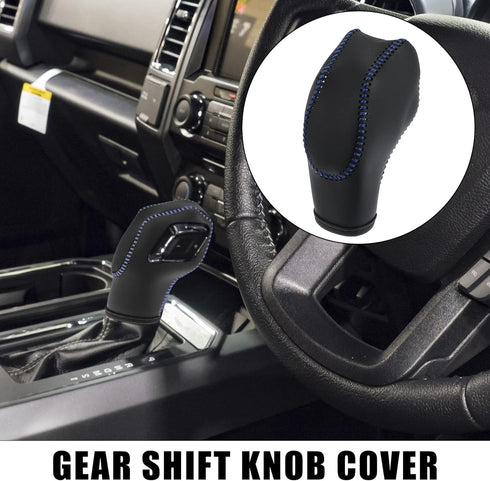 X AUTOHAUX Car Faux Leather Gear Shift Knob Cover Black with Blue Line for Ford Focus 2012-2018 Escape 2013-2019 Fusion 2013-2016 Fiesta Transit V...