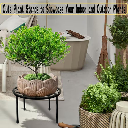 Plant Stand Indoor Outdoor Set of 1, Retro Design 10'' Round Plant Rack, Rust-proof Coated Metal Plant Stand, Heavy Duty Flower Pot Stands Outdoor...