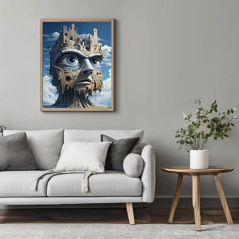 Posterizer 1 pcs-alien surreal face building-Abstract & Modern Art-Fantasy & Fiction Art-Gift for Art Lovers-Decor for Home & Office- UNFRAMED Wal...