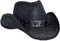 Black Straw Cowboy Hat for Men, Faux Leather, Longhorn, Shapeable Brim...